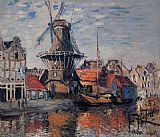 Canal Canvas Paintings - The Windmill on the Onbekende Canal Amsterdam